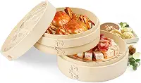 Panela de Bambu Vaporeira, Vaporizador de Alimentos Dim Sum com tampa, 25 * 7,5 cm, Cesta de Cozimento a Vapor, Bambu, para Peixe Guioza Legumes, Kitchen Vaporizador de Alimentos