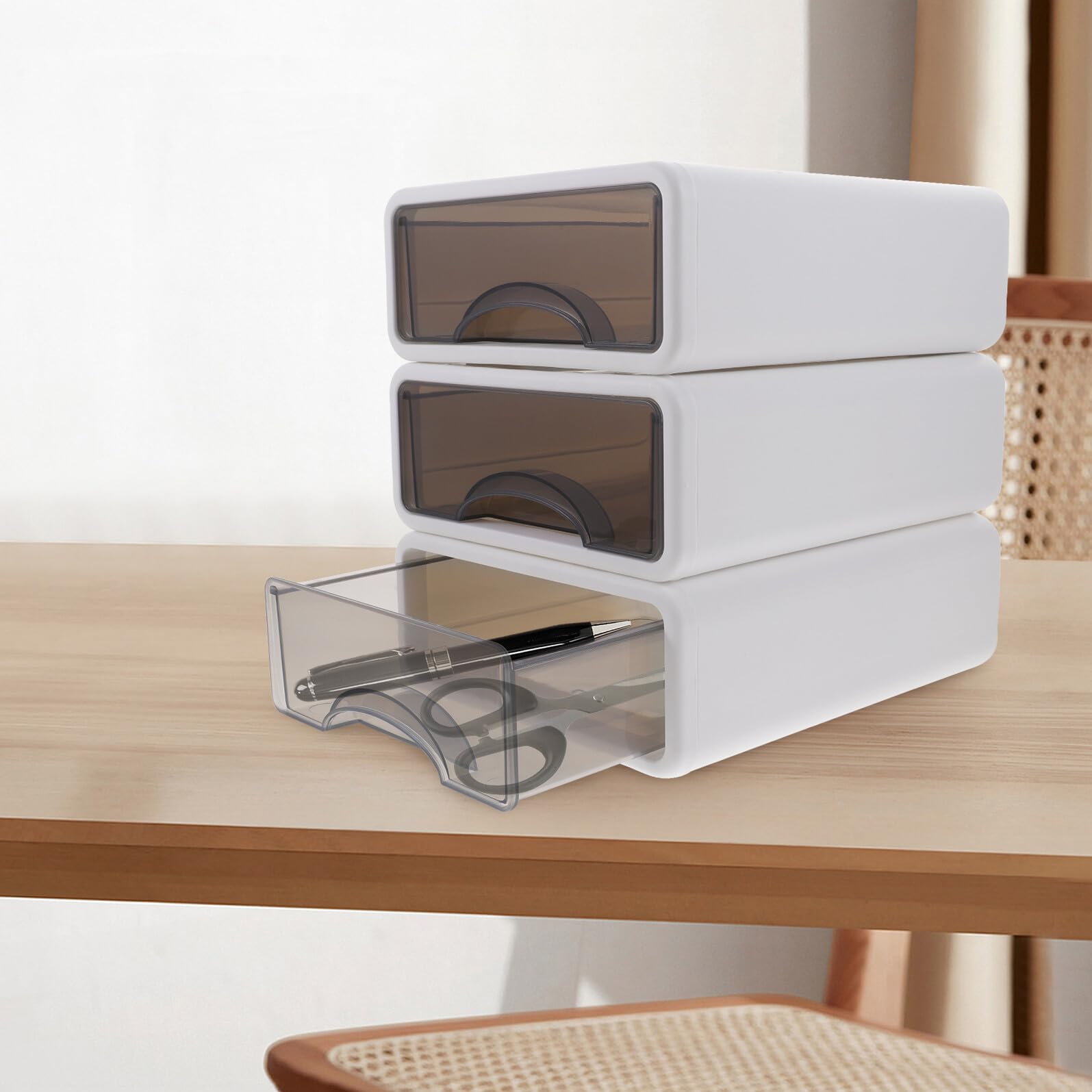 Caja de Almacenamiento Cajones, 3 Piezas, PP, Apilable para Cosméticos