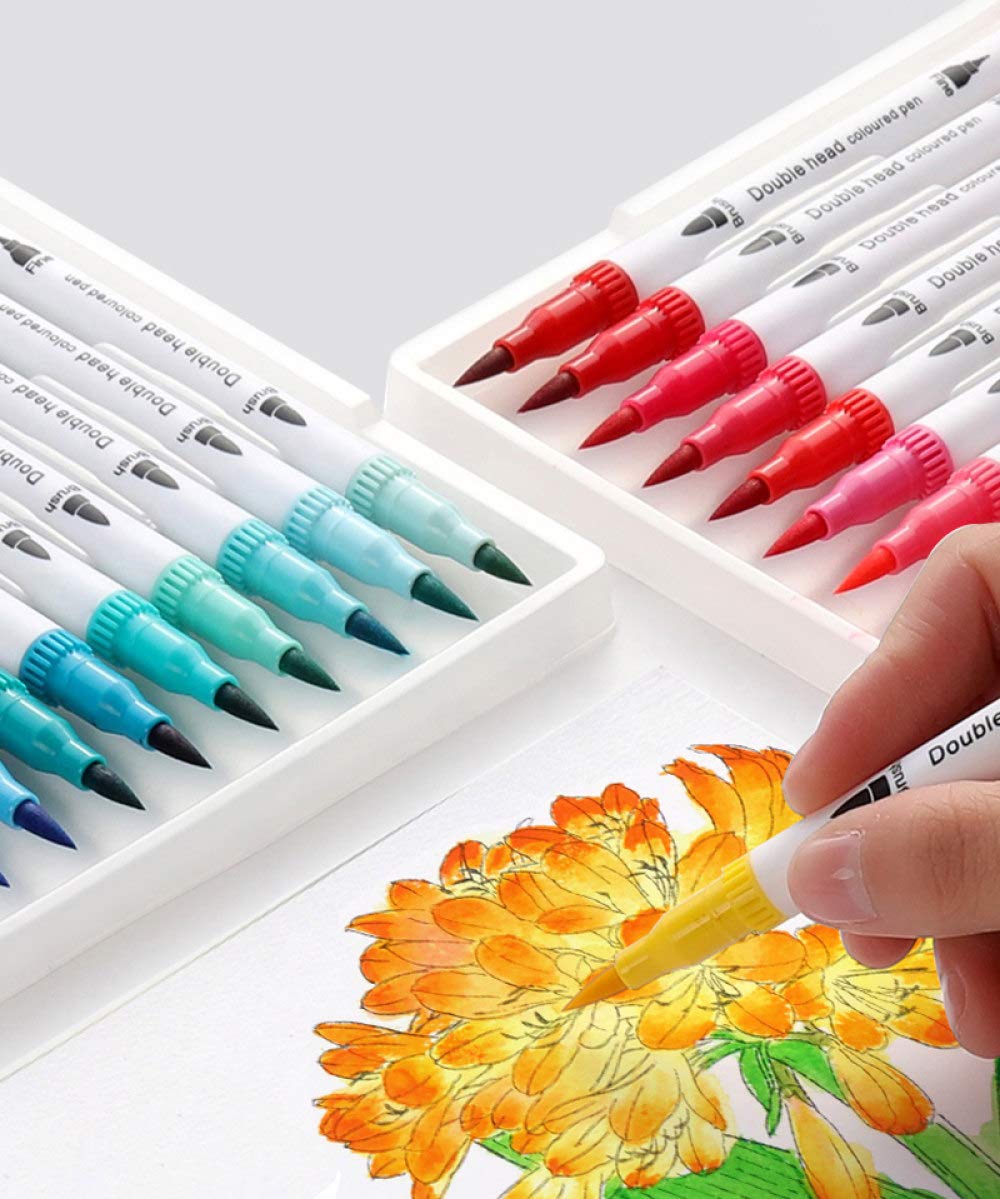 Pennarello per Acquerello 60/72/100/120PCS Pennarello a Doppia Punta Pennarello Fine Liner Pennarelli per acquerelli Pennarelli per colorare Disegno Pittura Schizzi Pennarelli 120 Colore Bianco C