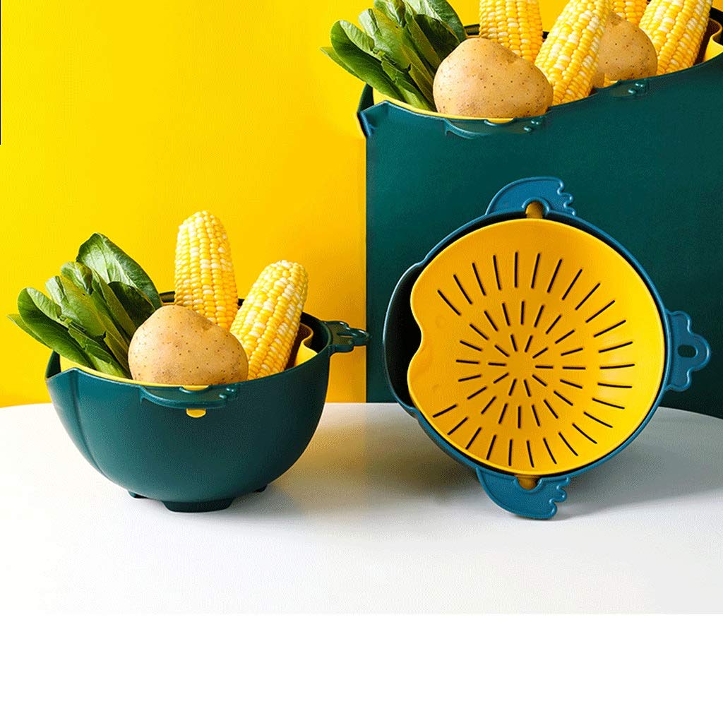 Coladores de 2 en 1 y colandes plástico plástico colador Giratorio Canasta de Drenaje para Lavar Frutas Veggie y arroz (Azul) (Color : Blue)