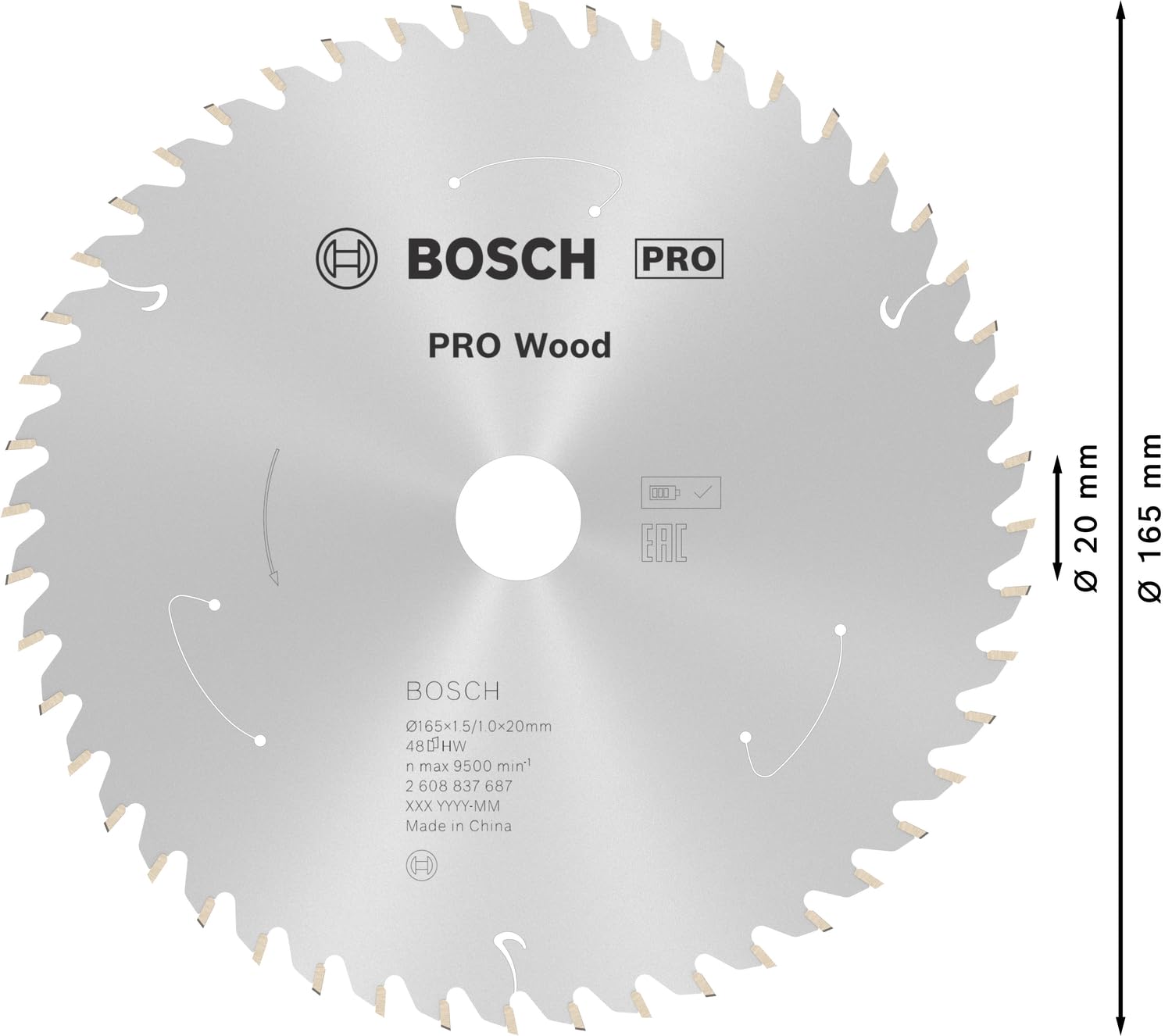 Bosch Professional Disco de sierra circular Standard for Wood (madera, 165 x 20 x 1,5 mm, 48 dientes, accesorio de sierra circular sin cable)