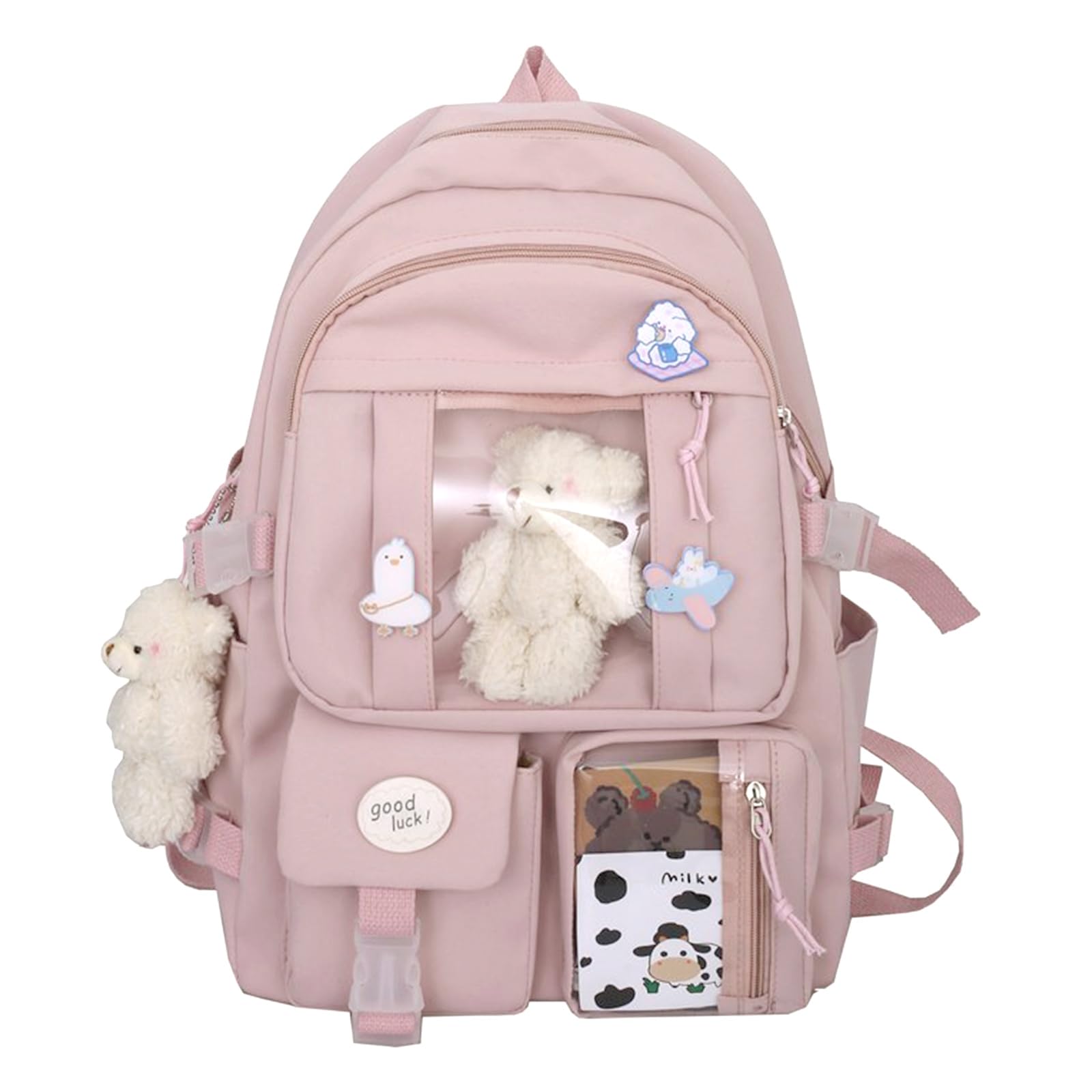 Sac à Dos D'école Kawaii pour Filles et Femmes,Joli Sac à Dos Esthétique avec épingle et Accessoires