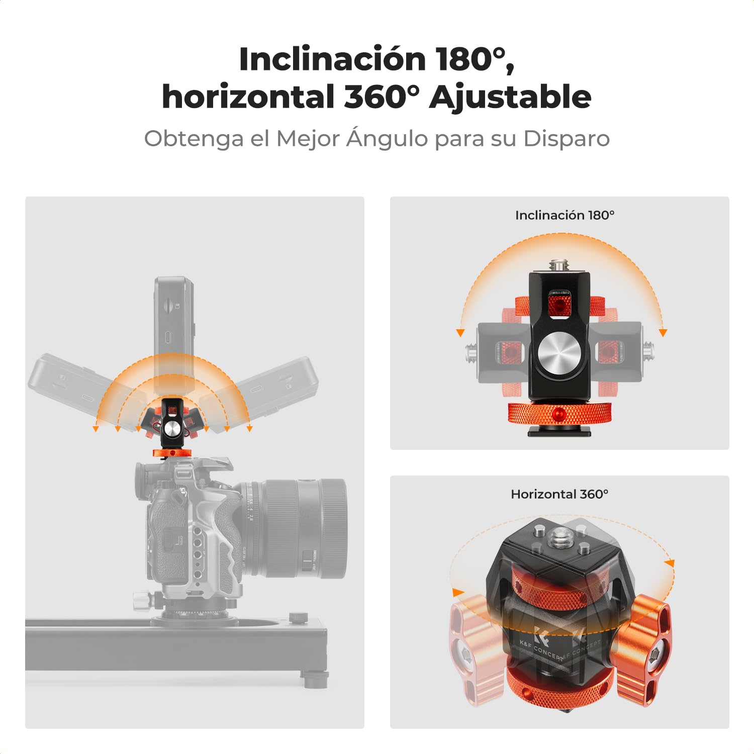 K&F CONCEPT Soporte para Monitor de Cámara con Adaptador de Cold Shoe y 1/4" Tornillo, Monitor Mount Ajustable con Giro de 360° e Inclinación de 180°, Carga Máxima 3KG