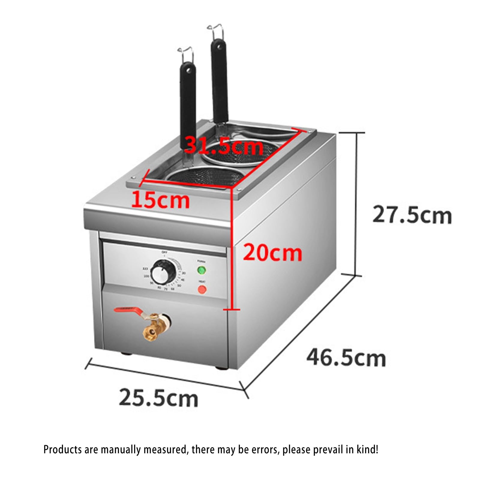 Cuiseur à pâtes Professionnel 2 Trous, 2500 W, électrique, avec Panier et Robinet, température réglable de 30 à 110 °C, en Acier Inoxydable, pour cafétérias et Restaurants