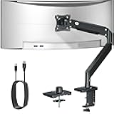 Ultrawide Monitor Arm for 22-43 inch, Heavy Duty Computer Monitor Mount Holds 33lbs, Adjustable Gas Springs Single Desk Mount Stand with USB, Clamp, Grommet Base, VESA Mount 75 / 100mm, Black