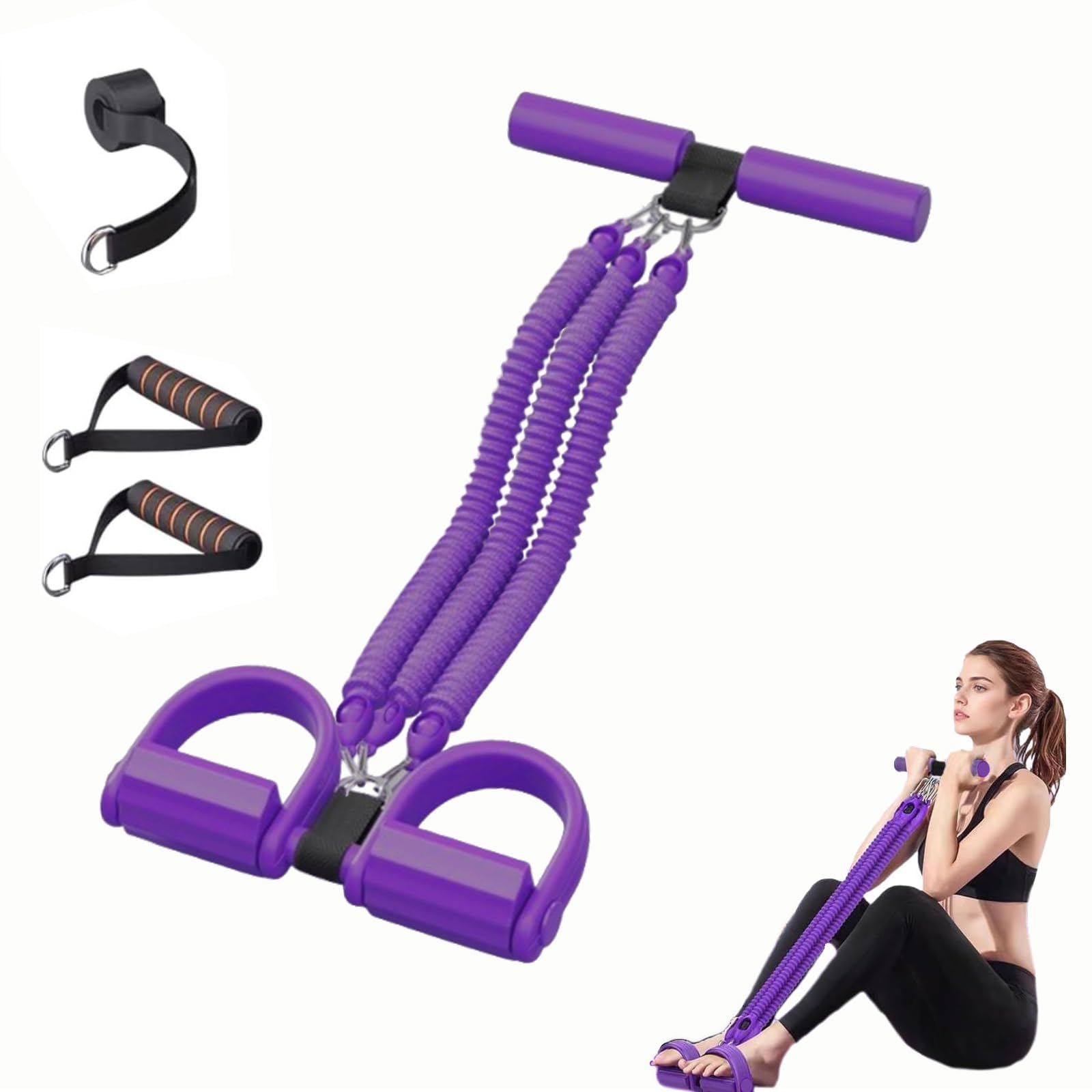 ZYEKIU Pedal Resistance Bands with Handle Foot Pedal Resistance Band Tension Rope Exercise Elastic Bands for Abs Arm Leg Waist Workout 2Tube Sit up Exercise Equipment (75 Lbs Purple)