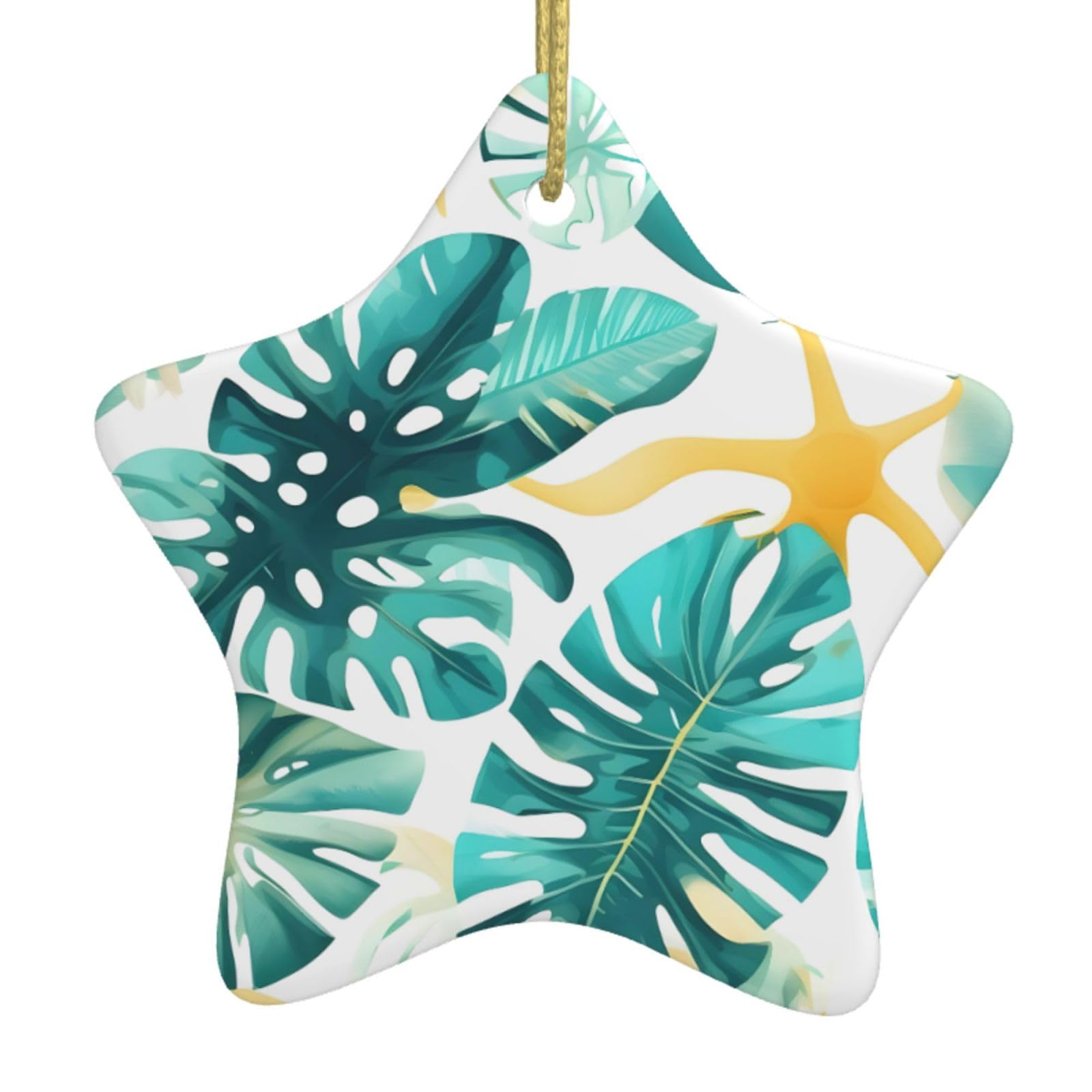 Nbtghga White Tropical Beach Plant Theme Print Christmas Ornaments, Ceramic Hanging Ornament, Round Shape Decorations