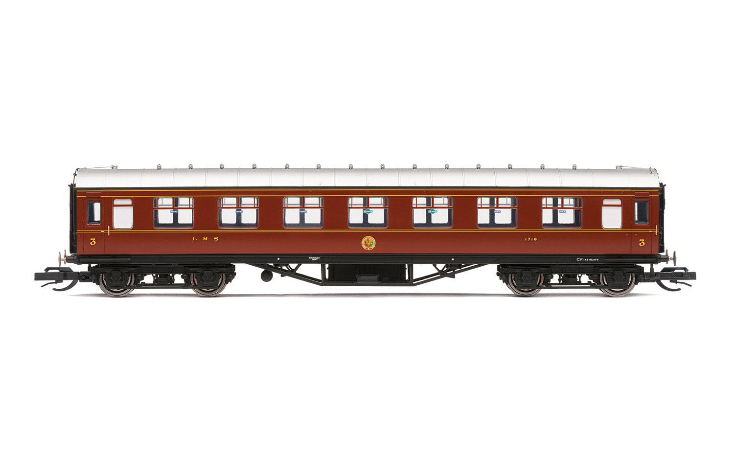 TT:120 Hornby Coach Car - TT4008 LMS 57' Corridor Third, 1716 - Era 3 Train Toy, TT Gauge Carriage for Train Set, Rolling Stock Models for Adults - 1:120 Scale Model Gift