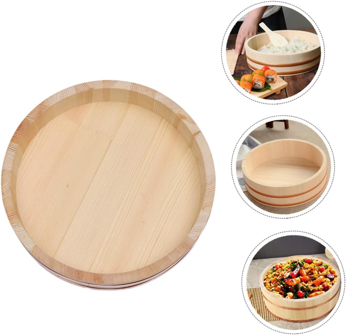 Wooden Sushi Rice Mixing Bowl 10-inch Size Sturdy Wood for Sushi or Bibimbap for Home Cooking and Japanese Cuisine