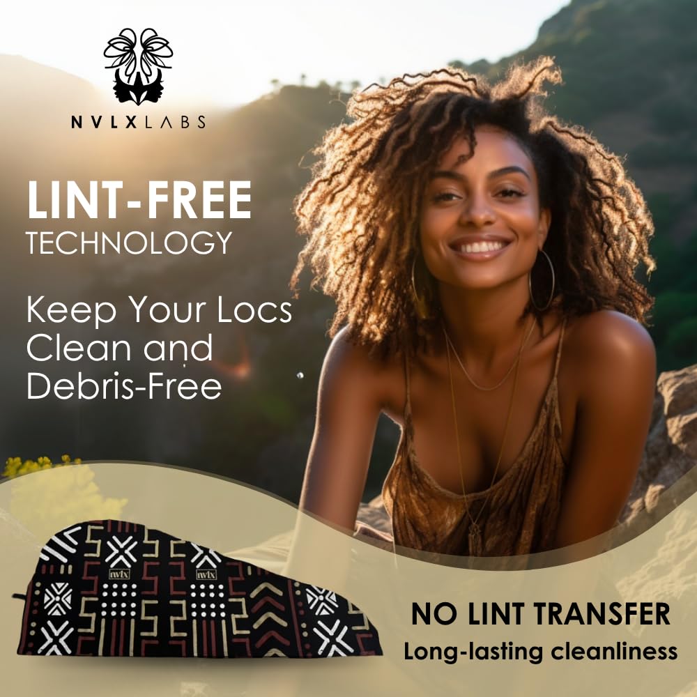 NVLX LABS Locs Care Set - Sulfate-Free Shampoo 8 Fl Oz + Cotton Hair Wrap 31"x12" | Lint-Free Drying for Locs & Sisterlocks | Vegan