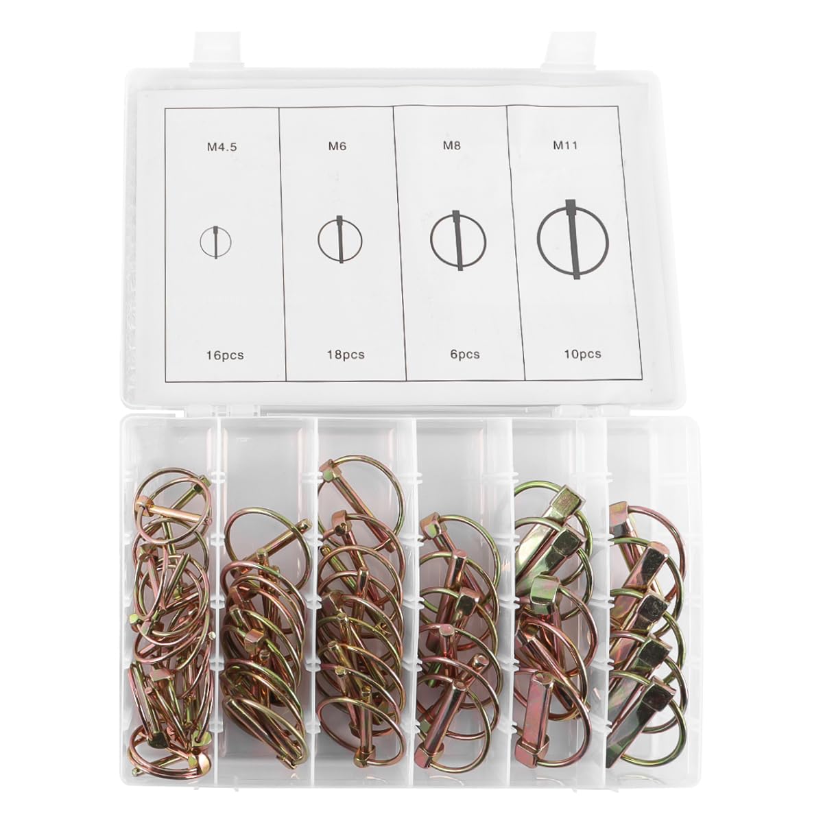 Nicear Locking Pin Kit 50 Pieces 4 Sizes Lynch Pin Combination Kit Washer Set Hook Clip Fastener Suitable for Agricultural Tractor Truck Mower Gold Galvanized Steel