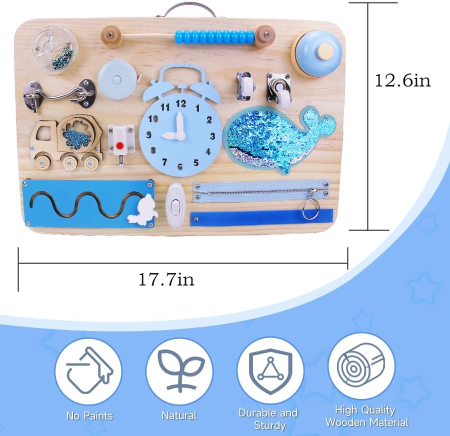 KTOTKMOTA 15 in 1 Montessori Large Busy Board Wooden Toys Exercise Baby's Hand Eye Coordination Sensory Early Education Activity Board