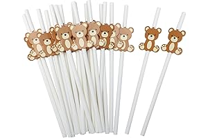 Bear Baby Shower Straws - 100 Pack of White and Brown Paper...