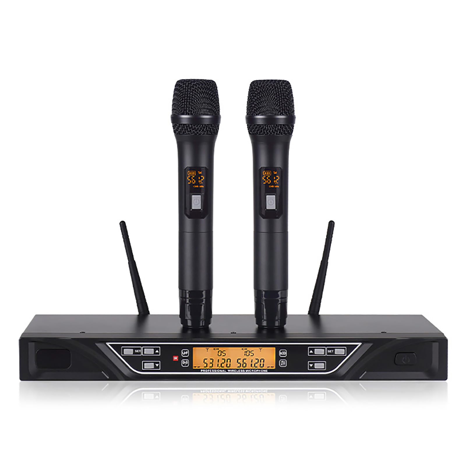 ng-9 uhf dual wireless microphone system with 2 handheld dynamic microphones, professional grade anti-interference, two handed mic one touch pairing, home ktv, live, shows, meeting