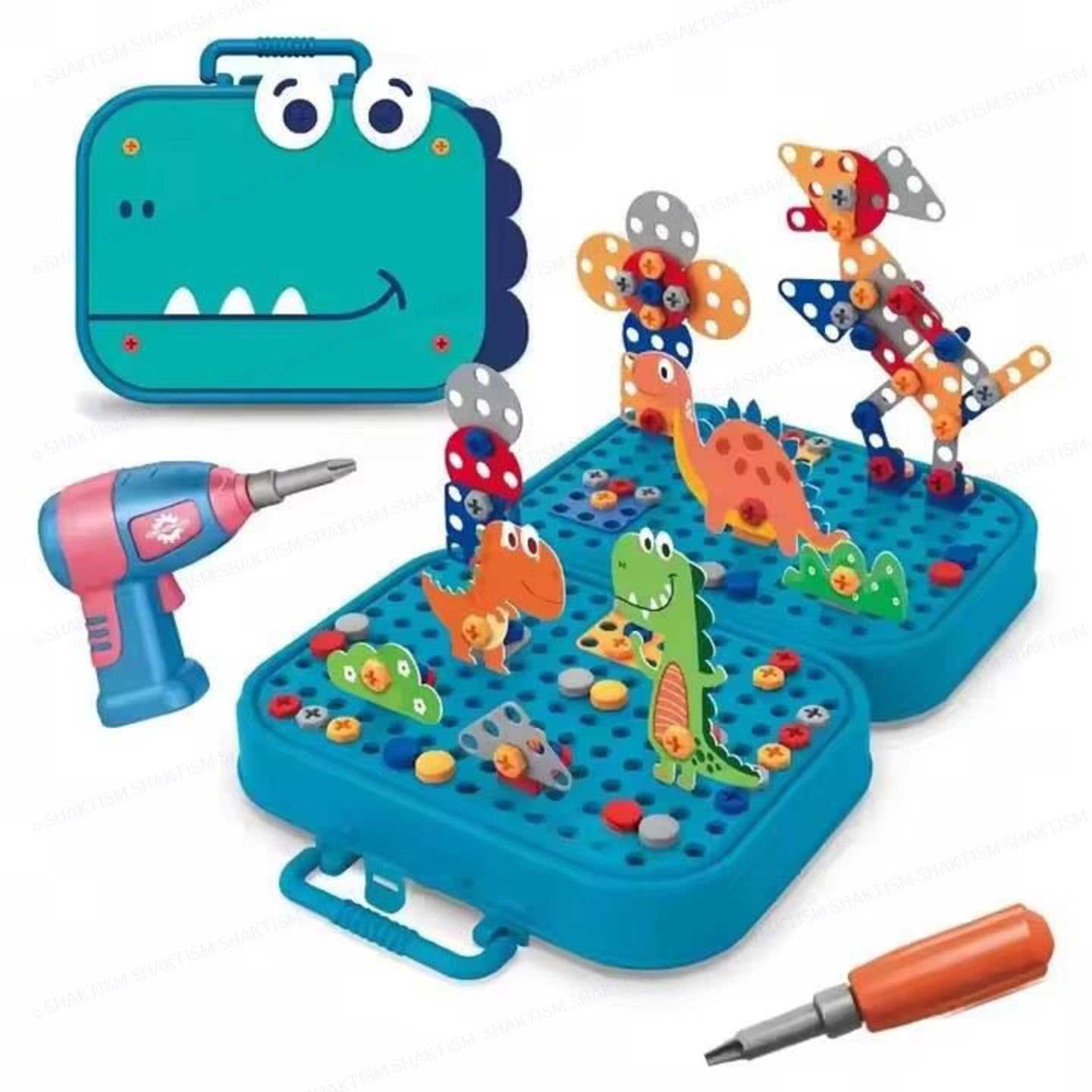 DIY Electric Drill Screw Tool Set for Kids, 228 PCS STEM Building Construction Toy with Carry Case, 3D Puzzle Mosaic Assembly Kit, Educational Engineering Toy (Dino)-image-49