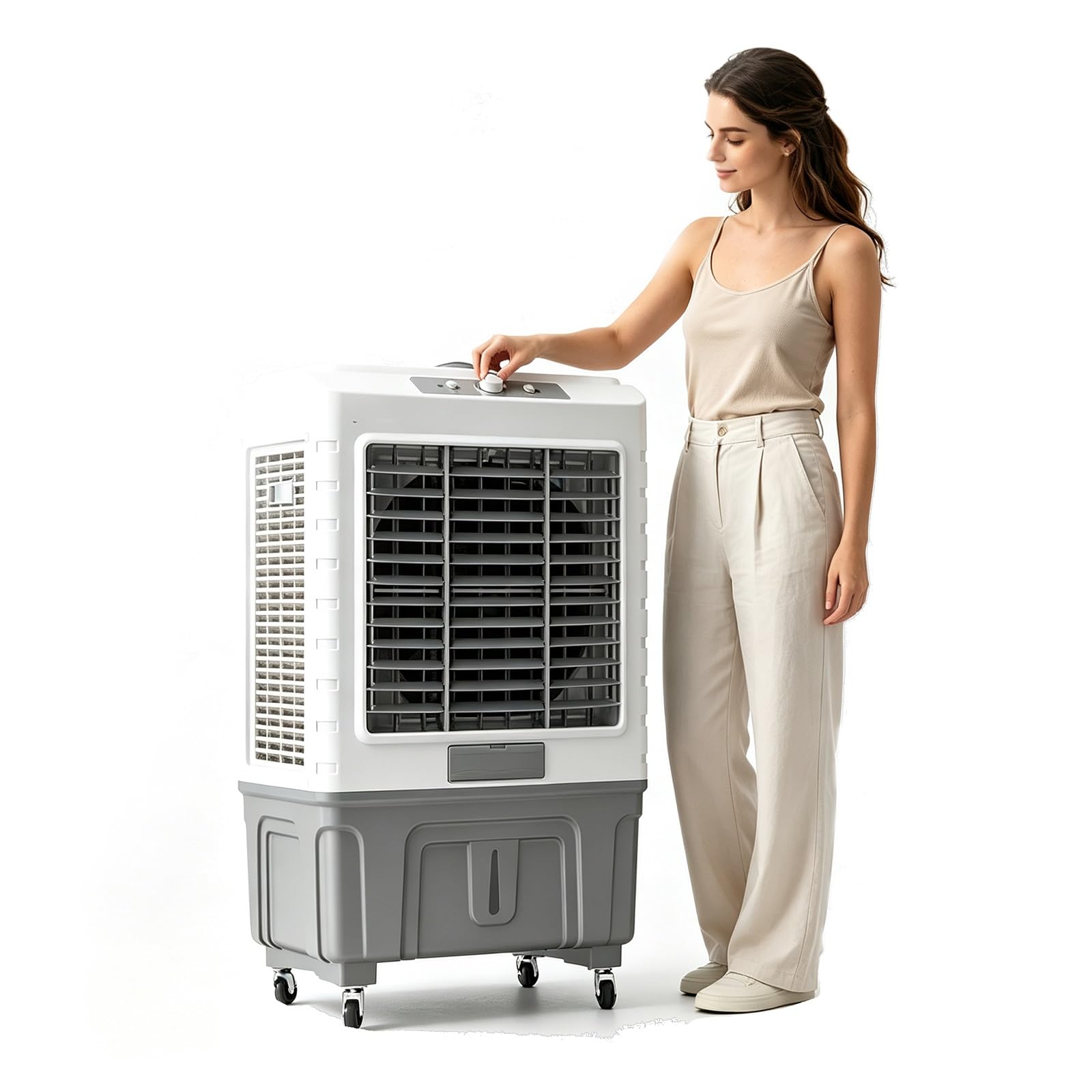 Commercial Evaporative Air Cooler, Industrial Swamp Cooler with 3 Speed Airflow, Portable Rolling Casters, Large Capacity Water Tank