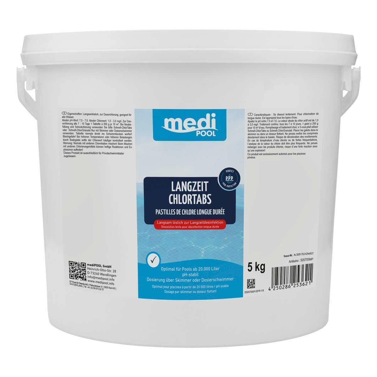 Langzeitchlortabletten, Langzeit ChlorTabs 200g, 5 KG, mediPOOL
