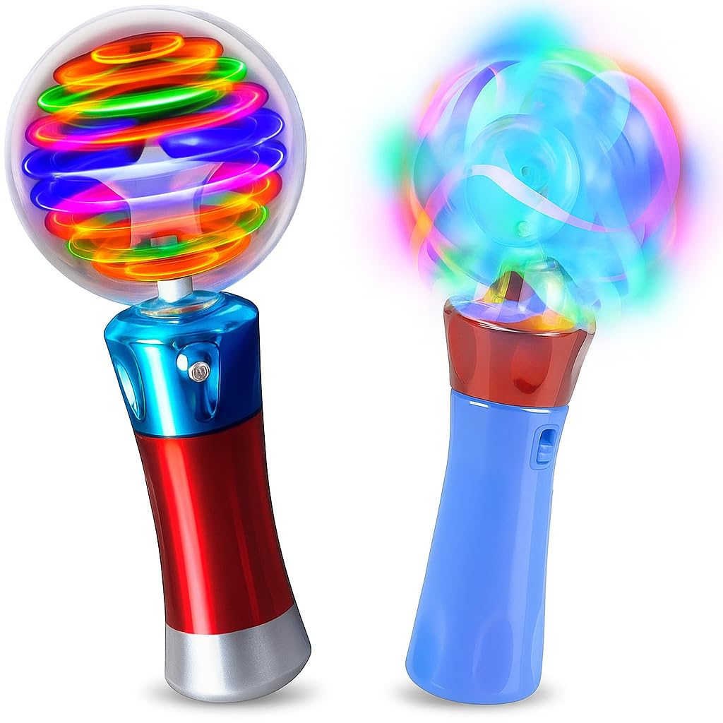 ArtCreativity Light Up Magic Ball Wand & Spinning Light Wand Set – LED Light Spinner Wands for Kids, Includes Flashing Light Up Spinner – Sensory Toys for Kids with Autism – Batteries Included