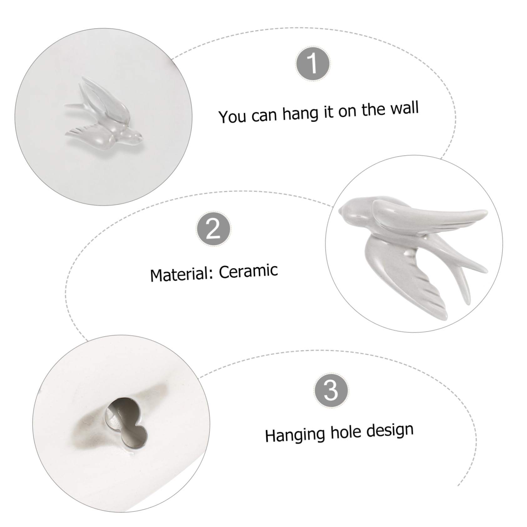 Decorazione Uccellini in Ceramica da Parete Stile Nordico | Rondini Sospese, Effetto Craquelé ad Alta Temperatura, per Salotto e Zona Pranzo