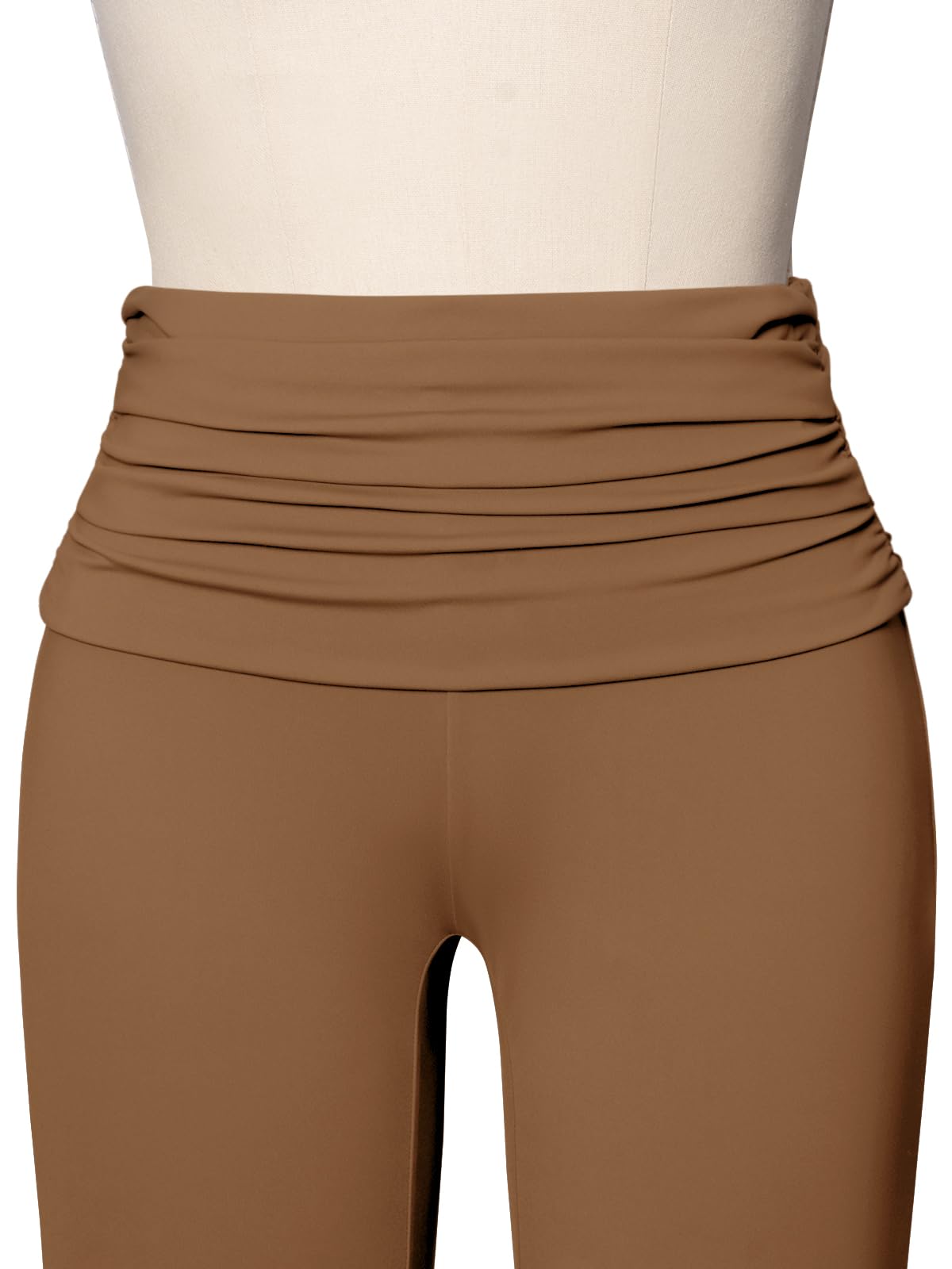 REORIA Leggings da donna, tinta unita, da palestra, da yoga, con gamba larga e elastico in vita, marrone, XXL
