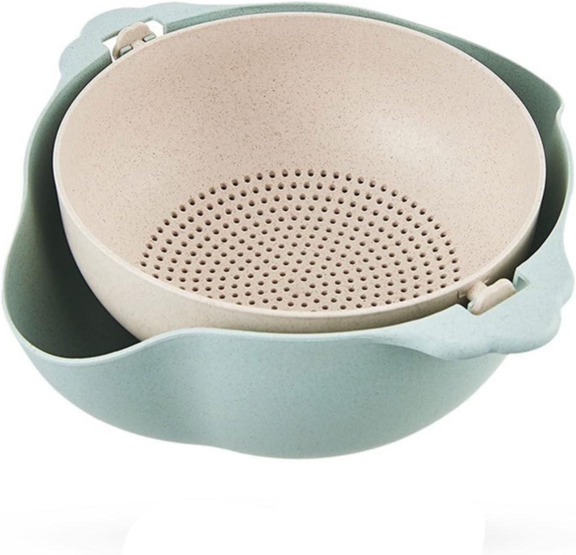 HORACO Fruit Tray Double-layer Draining Basket Kitchen Washing Rice Sieve Fruit Vegetable Plate Washing Basket Washing Rice Basin Draining Basket (Color : Hortel�)