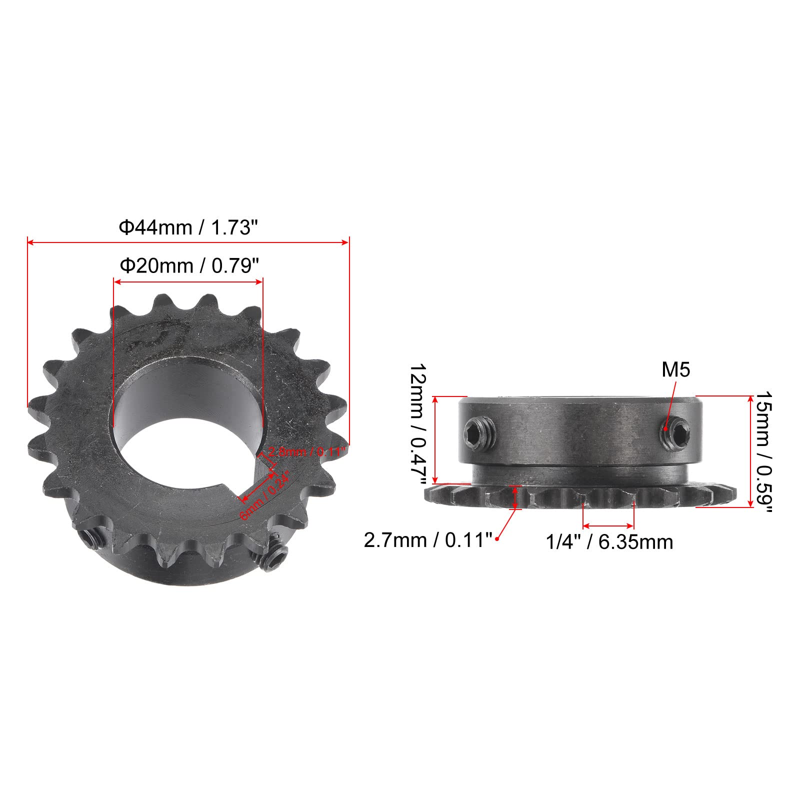 Pignon Chaîne 16T Sourcing Map - Pas 9.5mm - Alésage 22mm - Acier Carbone