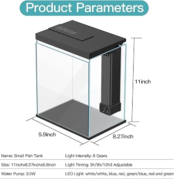 Betta Fish Tank, 2 Gallon Glass Aquarium Starter Kit, Small Fish Tank with Filter and Light.