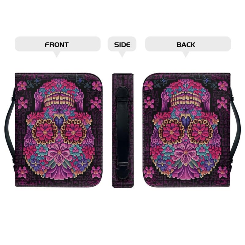 Garronmavis Pixel Skulls PU Leather Bible Case for Women Flower Skull Skull Painting Bible Bag, Halloween Bible Protective Bags - M - Image 4