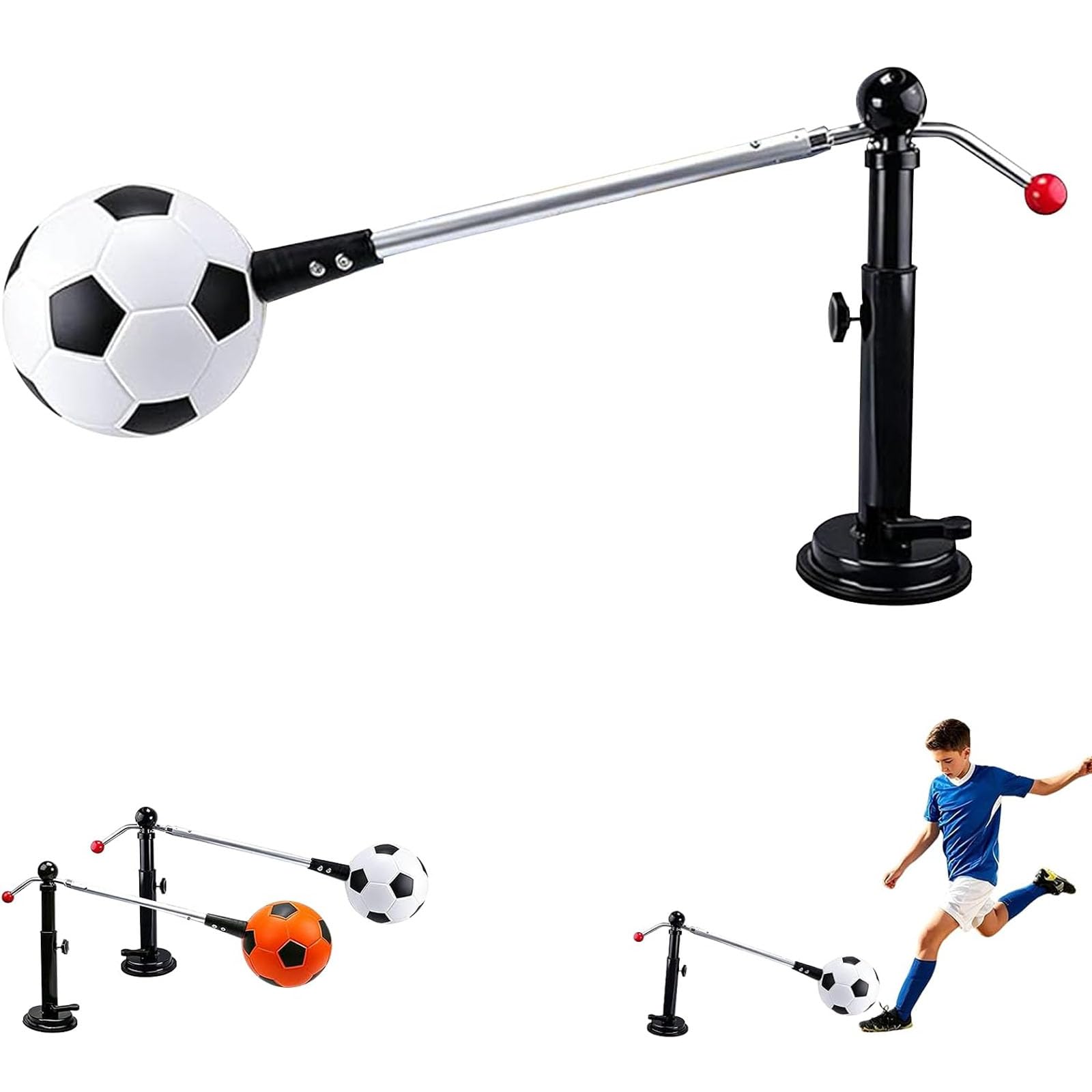 Allenatore di calcio singolo con rotazione a 360°, Iron PU 42 cm | Auxilio di allenamento regolabile per il controllo della palla, attrezzature di allenamento per l'agilità, per dribbling