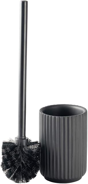 Harbour Housewares Toilet Brush and Holder Set - Industrial Modern Bathroom Cleaning Accessories - Concrete - Black