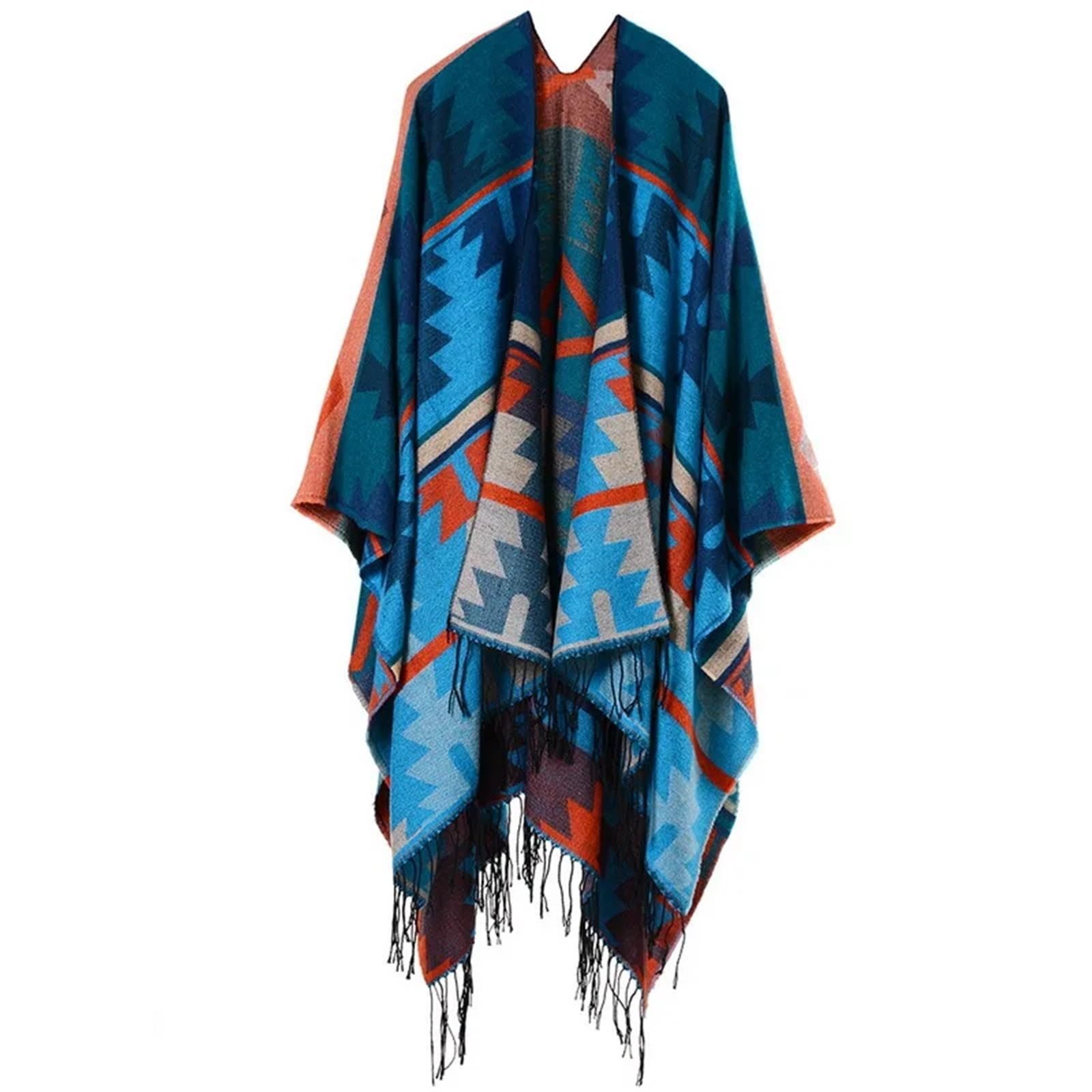 Poncho Donna Poncho Autunnali Popolari in Cashmere Spesso con Nappe, Stile Nazionale, da Viaggio, Scialle, Sciarpa, Mantelle