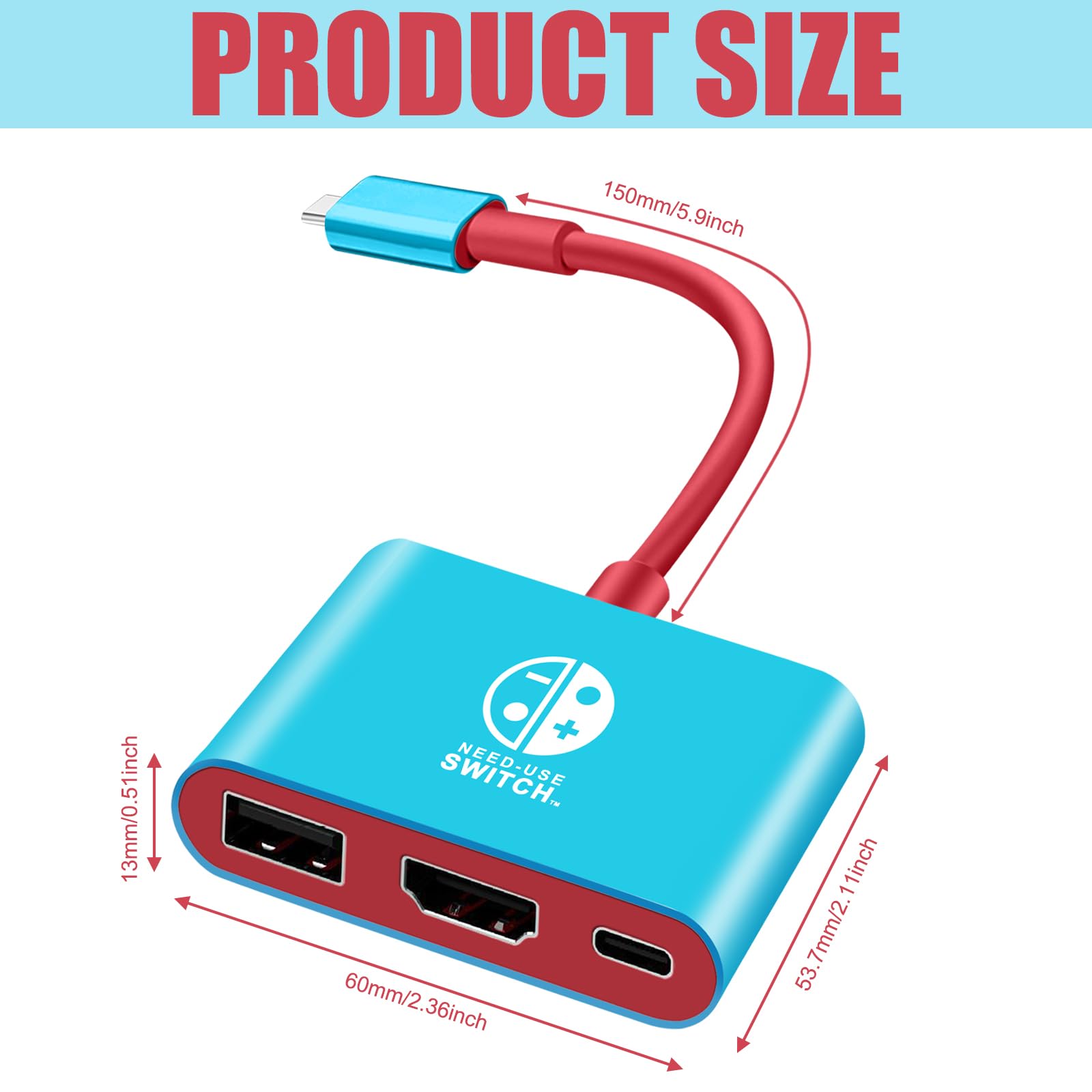 3 en 1 Switch Dock para Switch/Switch OLED, puerto USB 3.0, estación de acoplamiento portátil para Nintendo Switch/Switch OLED, adaptador de TV con HDMI 4K (azul y rojo)