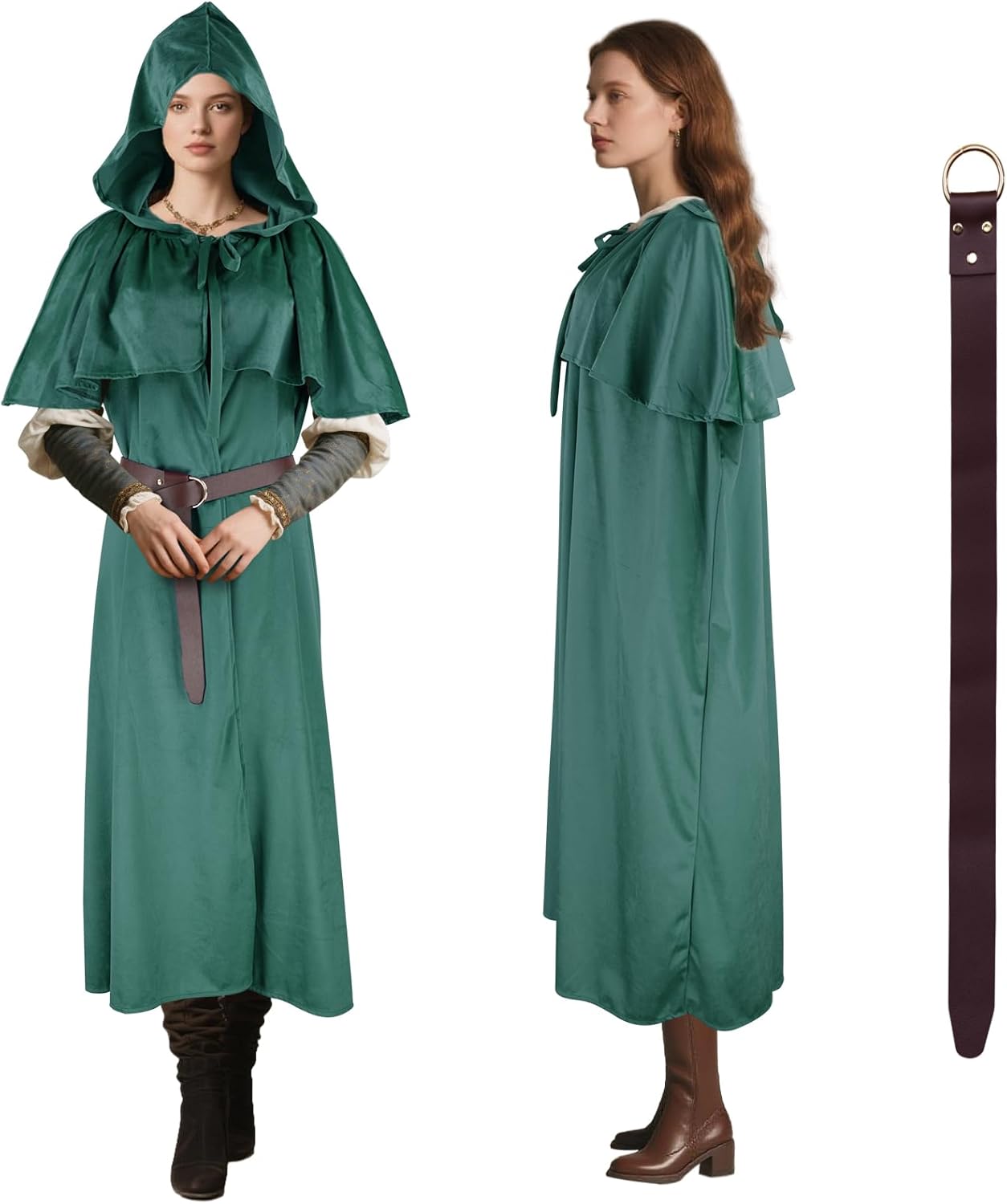 Renaissance Costumes Cloak with Hood Arm Holes Women Medieval Hooded Cape for Halloween Cosplay - Image 2