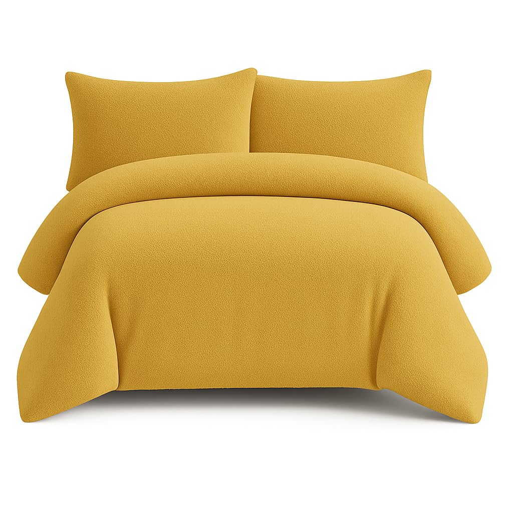 Bella Nights Teddy Bear Fleece Duvet Cover Set – Thermal Warm & Cosy Soft Fur Bedding with Pillowcases – Winter Duvet Set (Ochre, Super King)