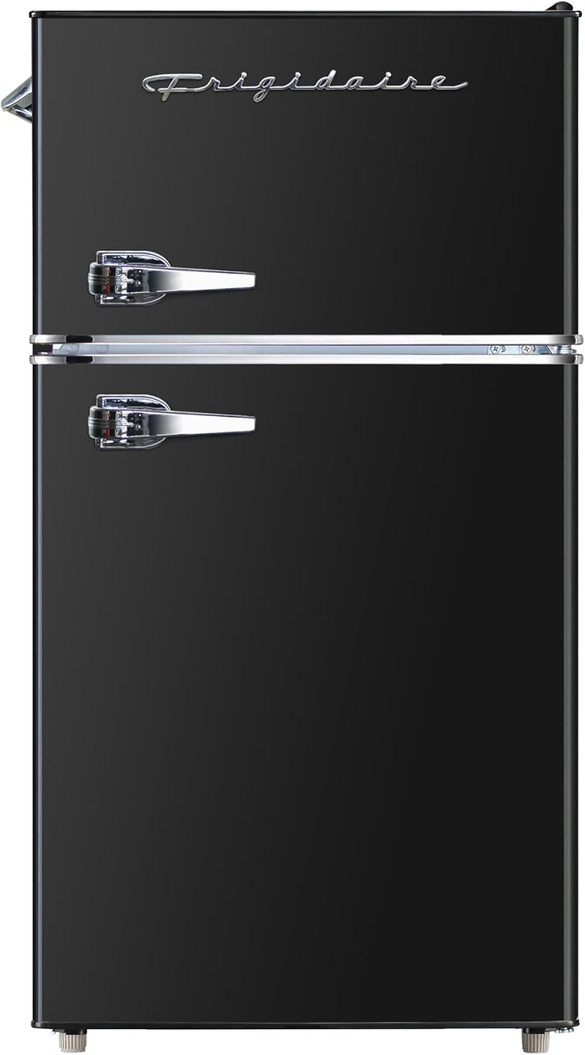 Frigidaire Mini refrigerador retro con congelador y abridor de botellas lateral, refrigerador pequeño de 2 puertas para oficina, bar o dormitorio