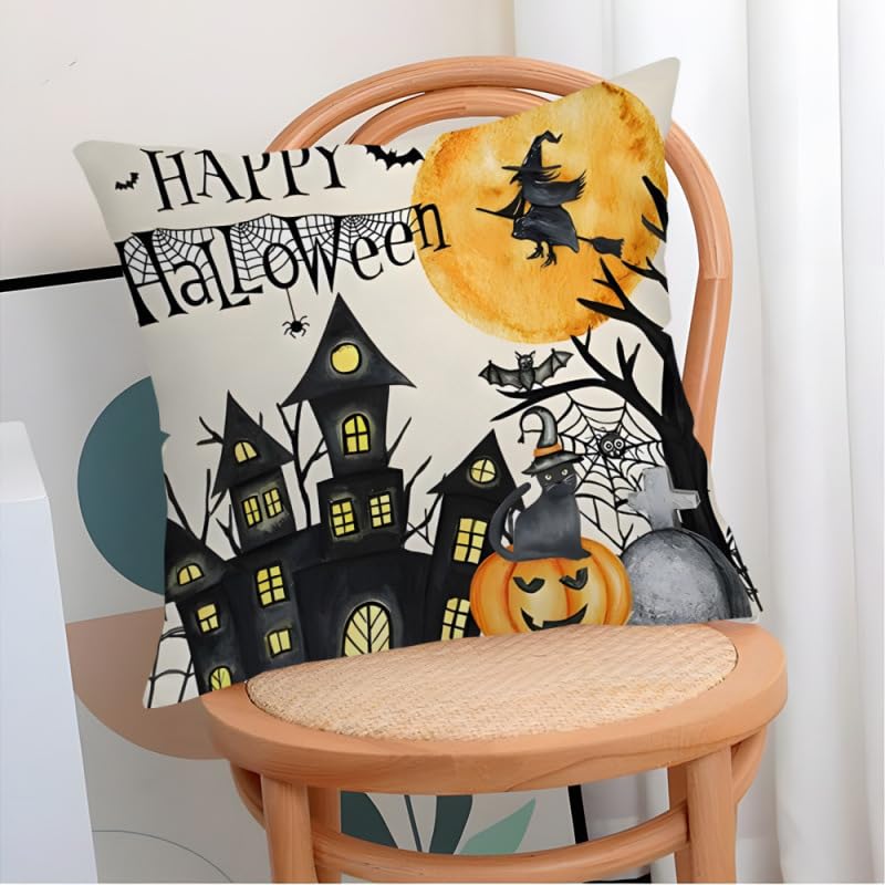 Housses de coussin Halloween avec fermeture éclair invisible et imprimés sorcière