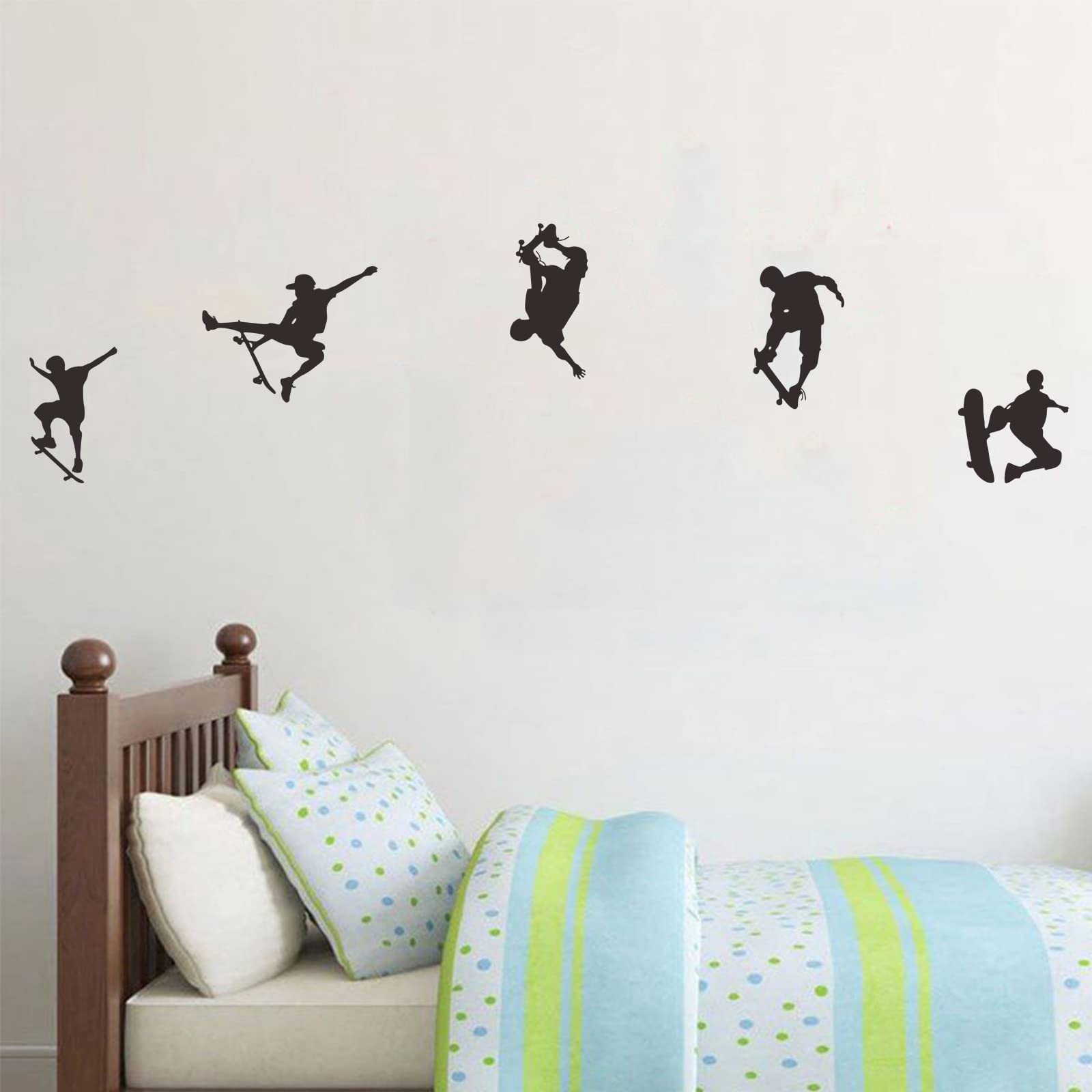 Skateboarder Skateboarding Wall Decals for Boy Girls Bedroom 5 Pcs Inspirational Wakeboarding Sport Wall Sticker Art Decor Wallpaper for Kids Playroom Living Room Skateboard Home Decoration - Image 2