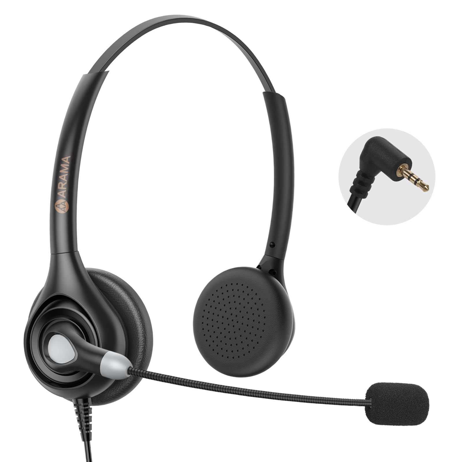 Arama Cordless Phone Headset with Microphone, 2.5mm Jack Telephone Headset for Office Landline, Noise-Cancelling Mic & Volume Control, Wired Headphones Compatible with Panasonic AT&T Vtech Uniden