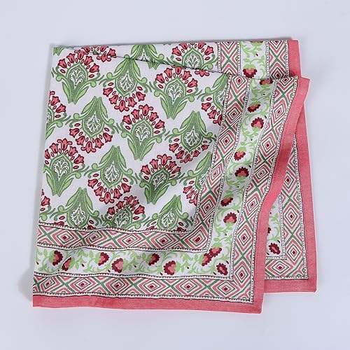 Image of FINGERCRAFT Printed Table Napkins Cotton Linen Blend Dinner Cloth Napkins Perfect for Parties Dinners Weddings Cocktail Christmas Napkins 20x20 Inches (Border Design Camellia Rose)