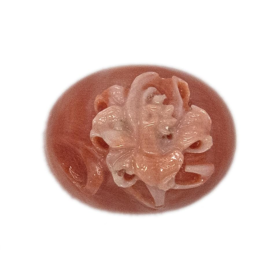 ユリの花の浮かし彫り 18x14mm 日本産 宝石 桃珊瑚 カボション(S40)