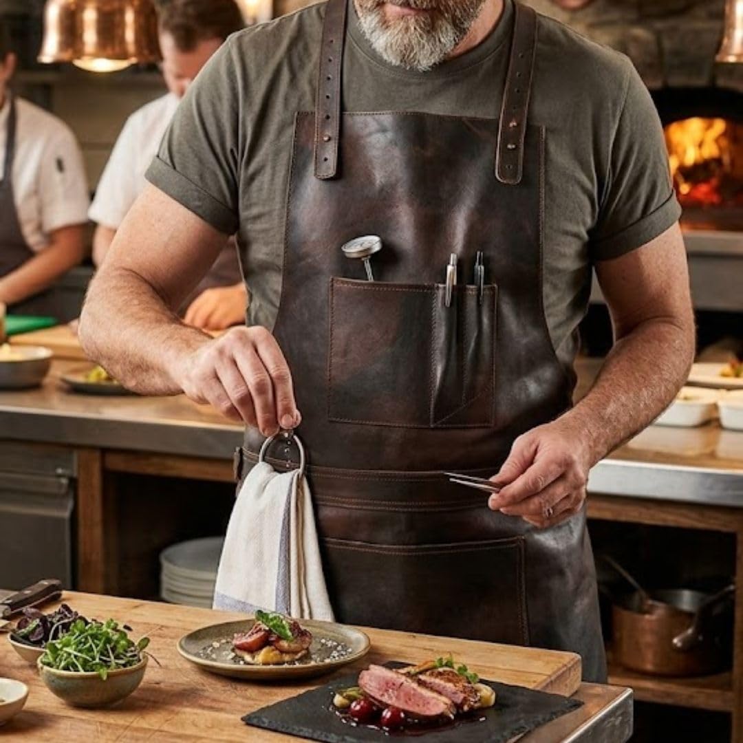 Delantal de cuero cruzado de grano completo marrón oscuro - Delantal de cocina - Delantal de barbacoa - Delantal de cocina - Delantal de herrero - Delantal de barbería - Delantal de carpintería,