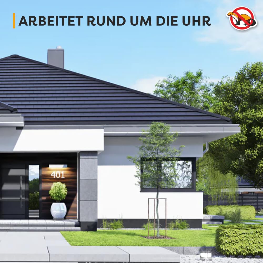 Hermetischer Ultraschall Mardervertreiber Light&Flash – 4 Lautsprecher | Leise 48 dB | Für Parkplatz, Dachboden & Außenbereiche | IP54D