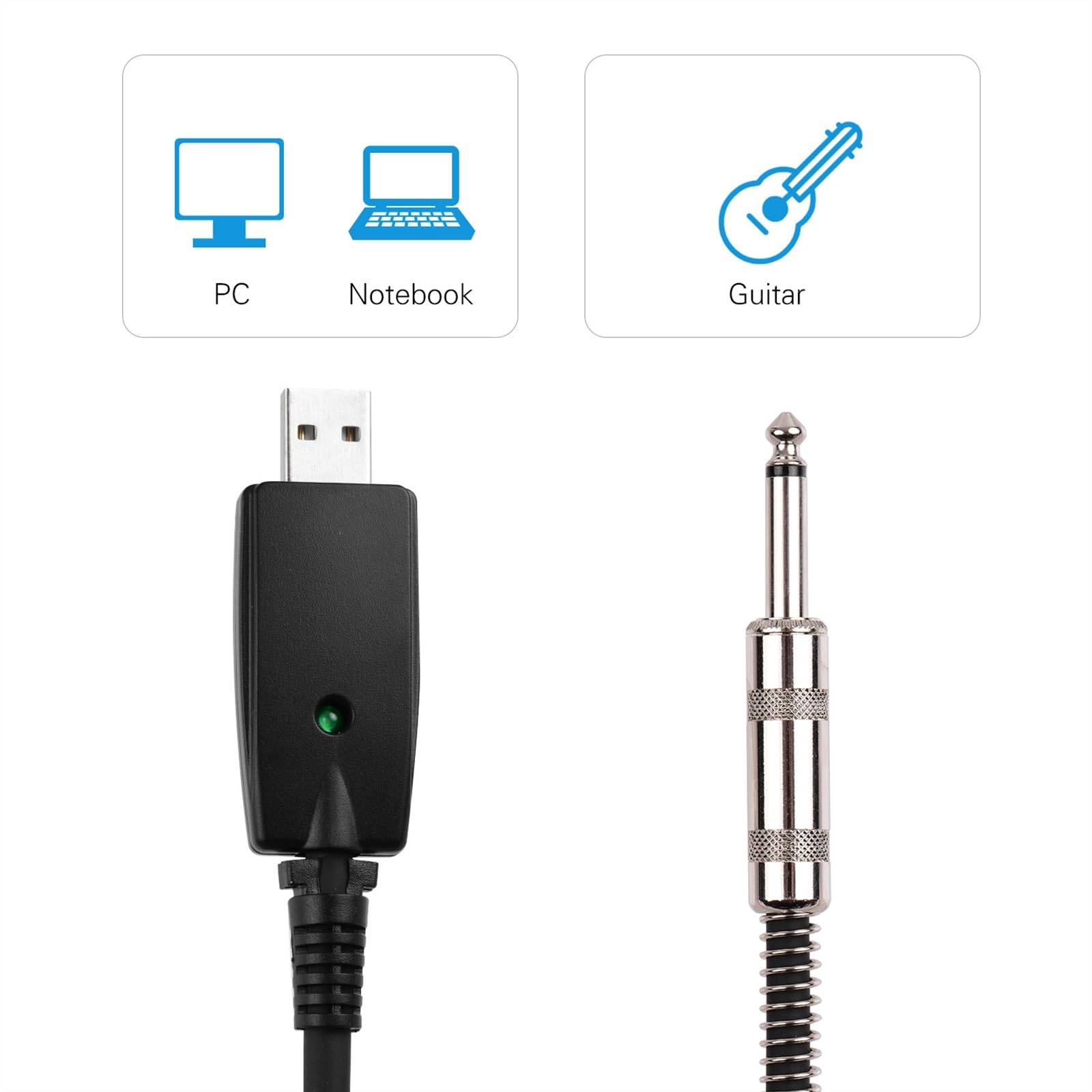 Cavo Audio per Chitarra Cavo Audio per Chitarra USB Interfaccia Maschio USB A Cavo per Chitarra Elettrica Mono da 6,35 Mm 1/4 di Pollice al Collegamento USB del PC