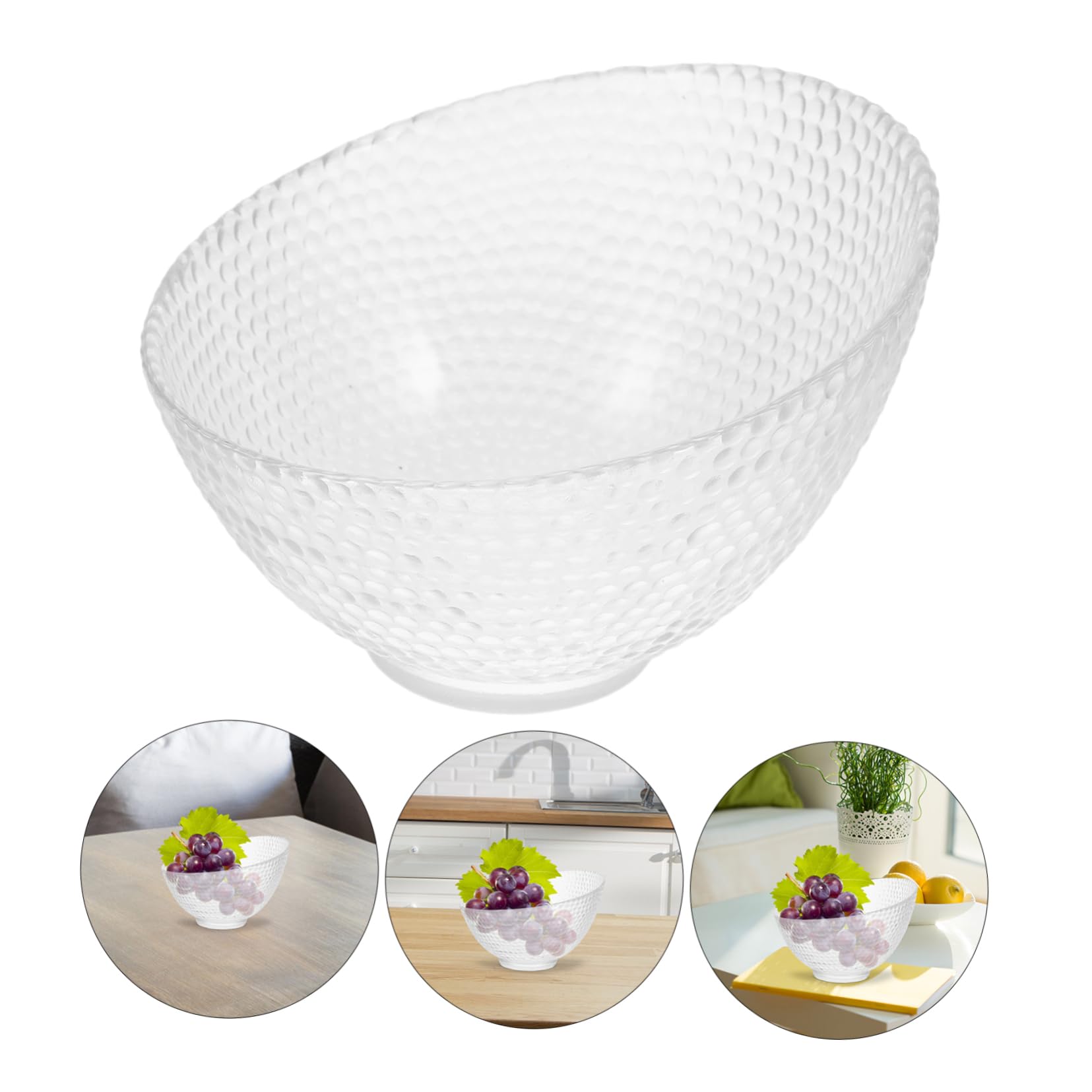 COLLBATH Cuenco De Vidrio Transparente Diseño Martillado, Tazón para Servir Ensalada y Frutas, Recipiente Multiusos De Vidrio Liso, para Uso Doméstico y Almacenamiento De Alimentos
