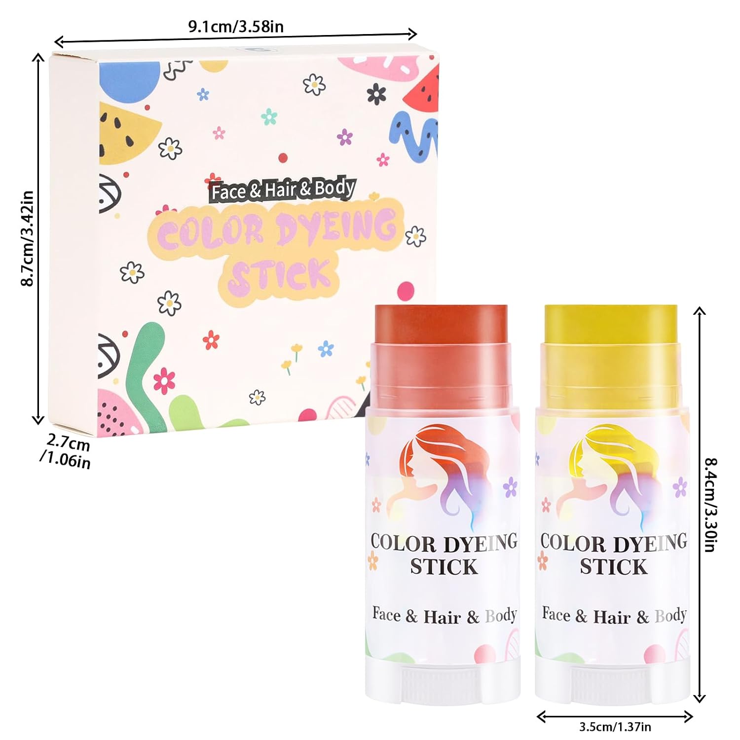 Red Blue Temporary Hair Color Sticks, Washable Non-Sticky Waterproof Hair Dye Chalk, Multi-Purpose Face & Body Paint for 4th of July, Soccer Game, Cosplay, Festival, Rave & Daily Party Makeup