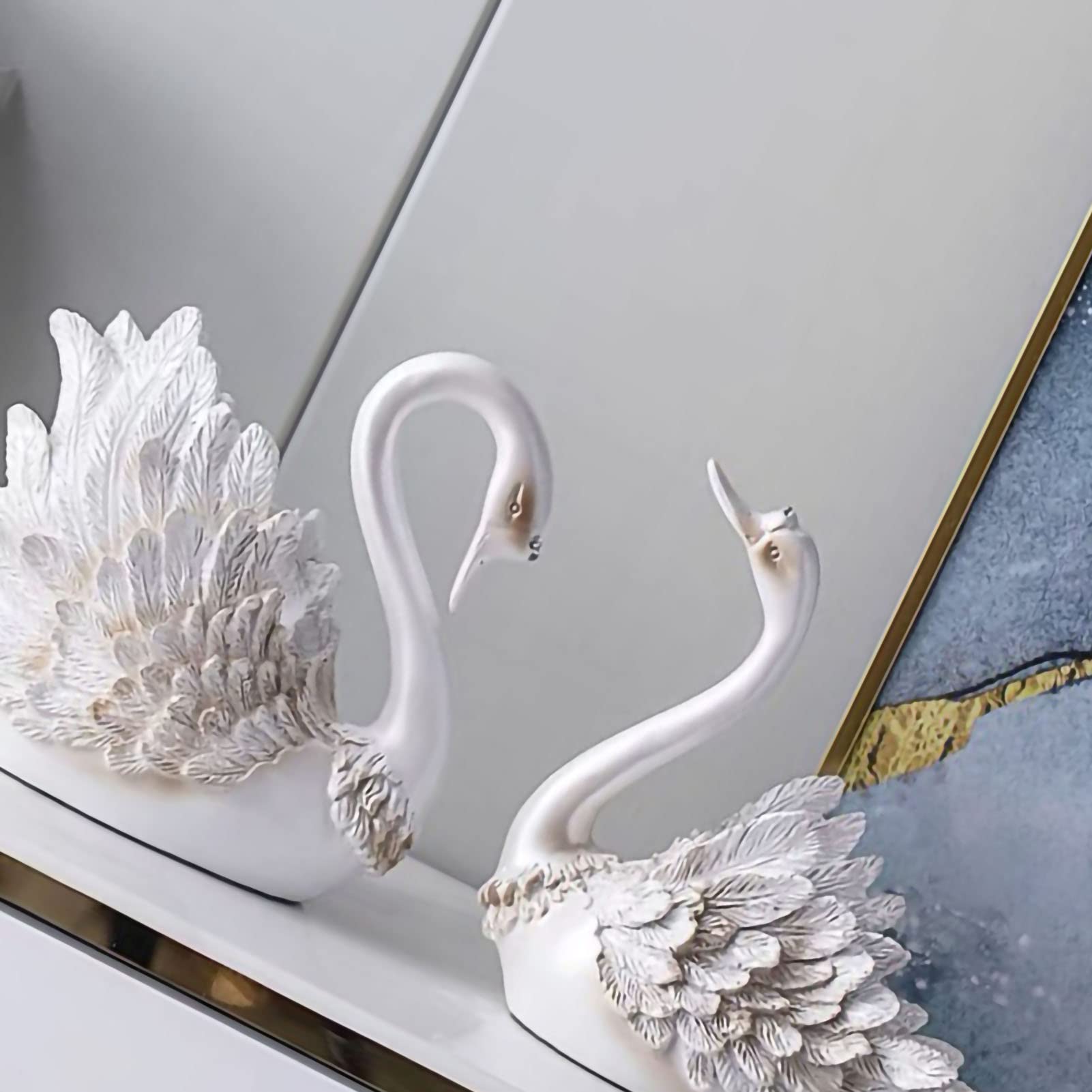 Fdit Conjunto Moderno de Adornos de Cisne para Decoración del Hogar, Regalos de Boda, Sala de Estar, Mueble de TV, Elegante Resina Sintética, 9,1x5,5x8,3 Pulgadas (Perla Blanca)
