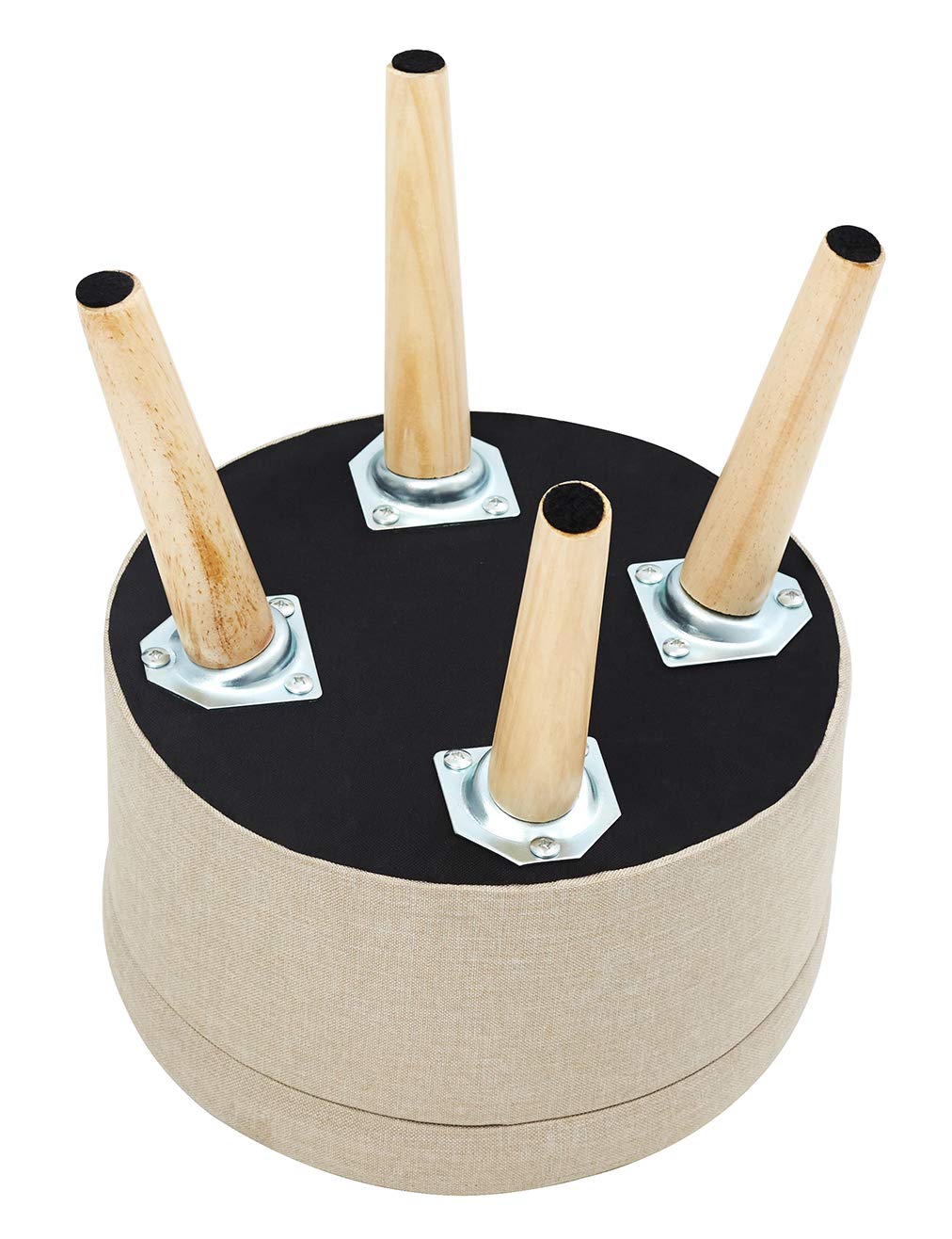 Pouf Hocker Stuhl Fusshocker Gepolstert Fußbank Rund Schemel Ottomane Polsterhocker Beinablage Sitzhocker Aus Leinen Und Massivholz Mit Stauraum Für Küche Und Wohnzimmer Beige