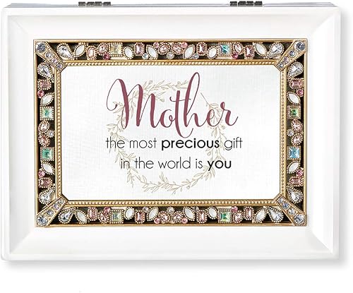 Roman Cajas de música Acabado blanco perlado madre con perla joya, caja de música de cuerda con movimiento musical Sankyo, forro de terciopelo, se