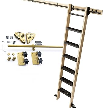 Rolling Ladder Hardware Library Sliding Ladder Hardware Kit 3.3ft - 24ft Gold Round Track/Rail No Ladders16ft/488cm Track kit