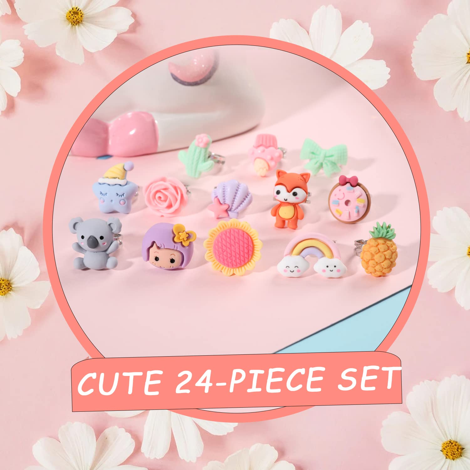 Pinkgarden PinkSheep 24 Surface Jewelry Rings for Little Girls Adjustable and No Duplication - Image 2